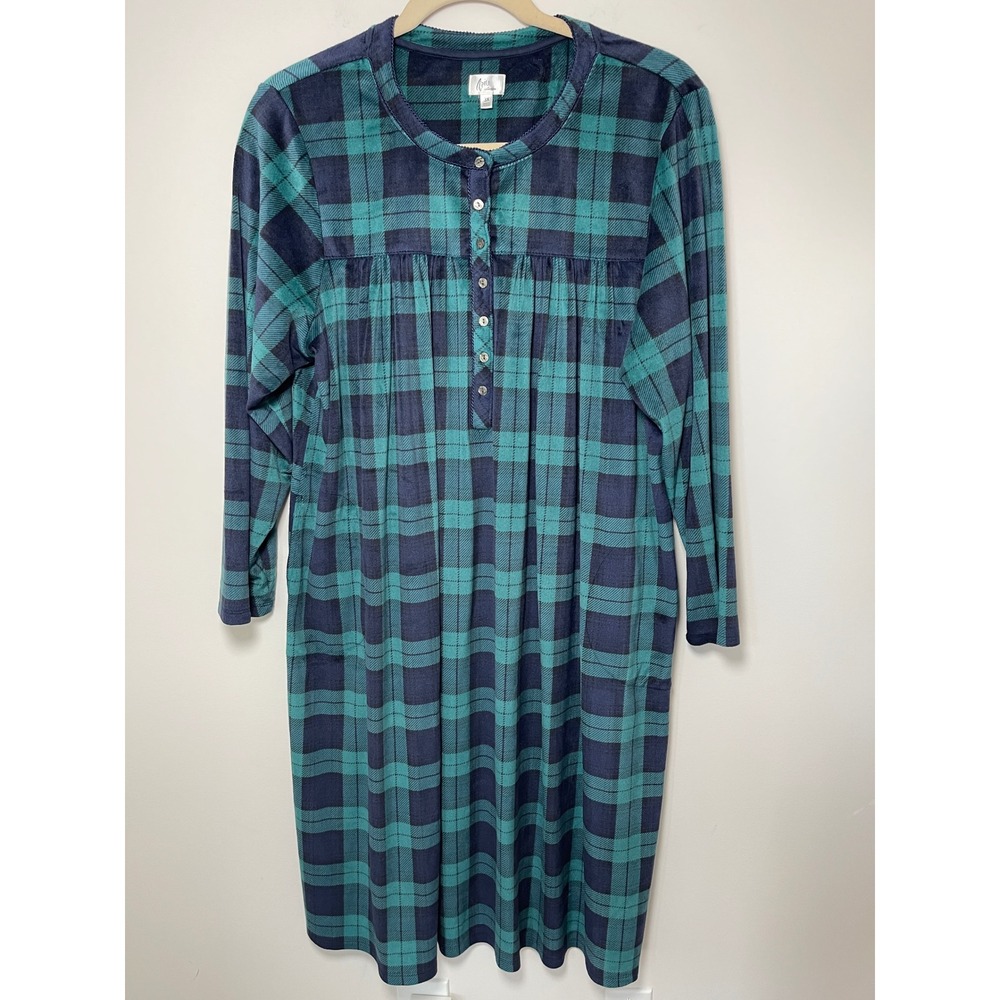 Aria Collection Plaid Fleece Nightgown Pajamas House Dress Pockets Plus Size 3X